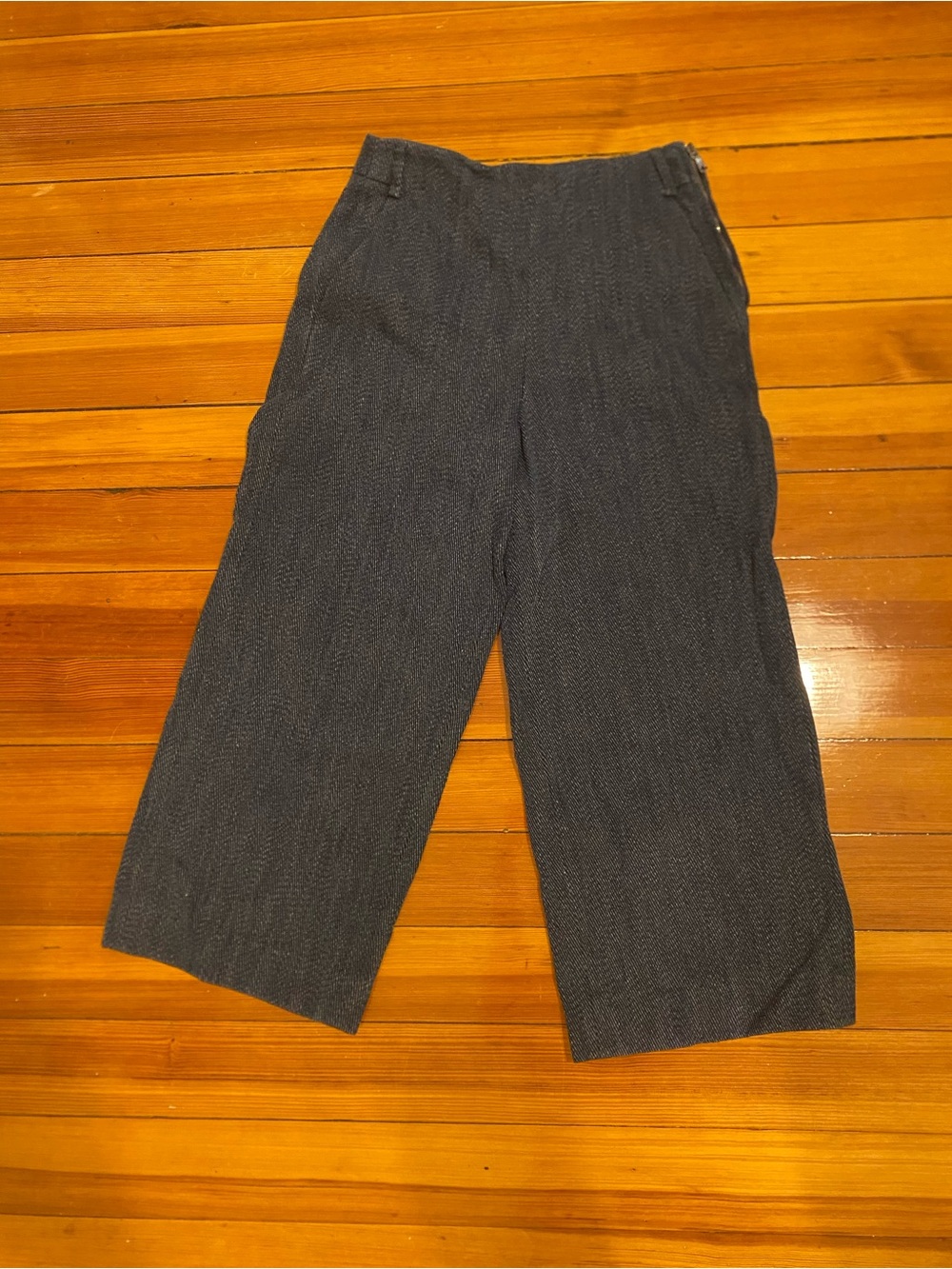Massimo Dutti Navy Blue Textured Capri Pants